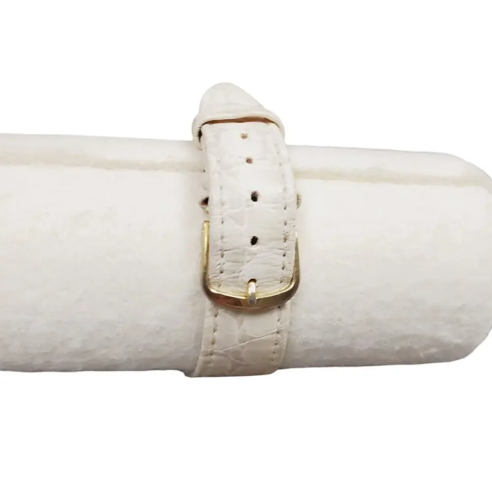 Vintage 80s Ronica Women's Marble Quartz Watch Leather White Band - New Battery